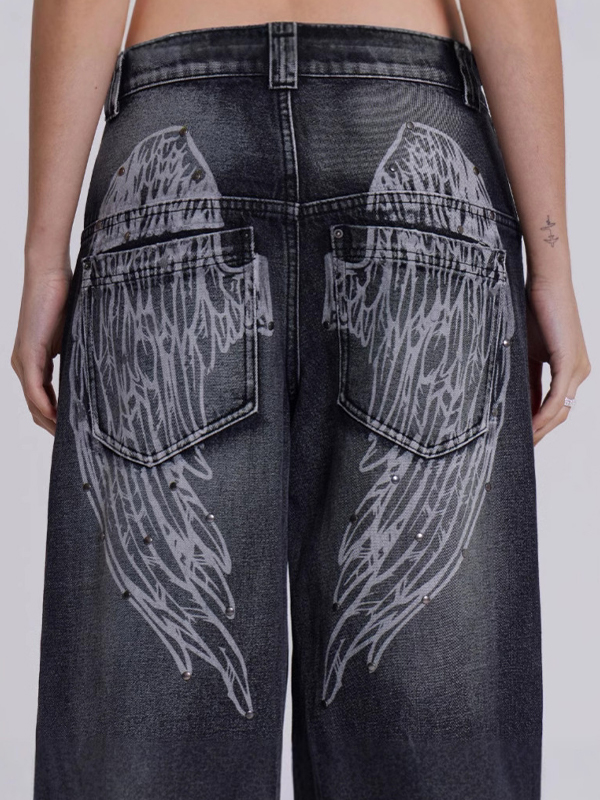 Boyfriendjeans mit Flügel-Print und Farbverlauf-1