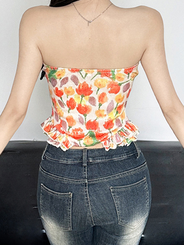 Bandeau-Top mit mädchenhaftem Tulpen-Print-2