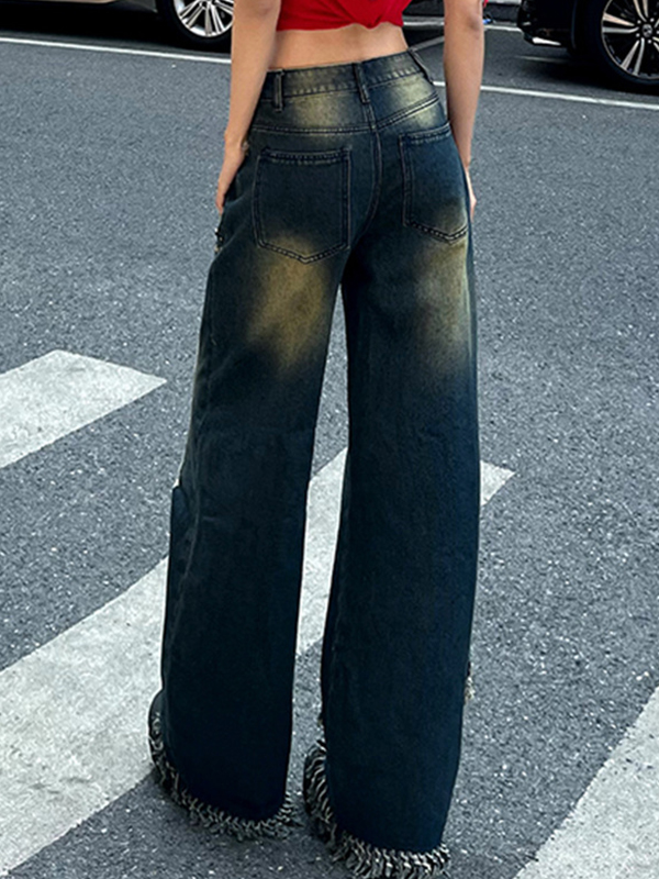 Zerrissene Jeans mit Raw Edge Gradient Star Strass-2