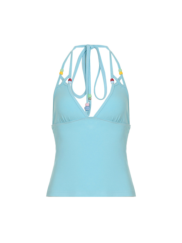 Bunte Neckholder-Weste mit Perlen und V-Ausschnitt-4