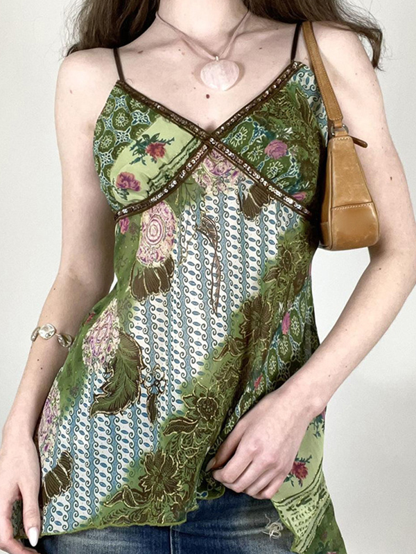 Y2K Vintage Cami Top mit Blumendruck-1