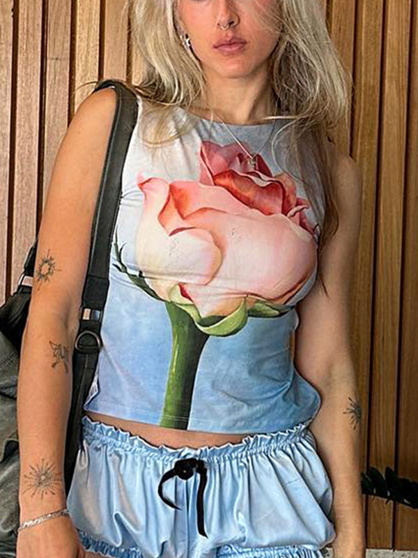 Ärmelloses Tanktop mit Krawattenmuster in Kontrastfarbe-2
