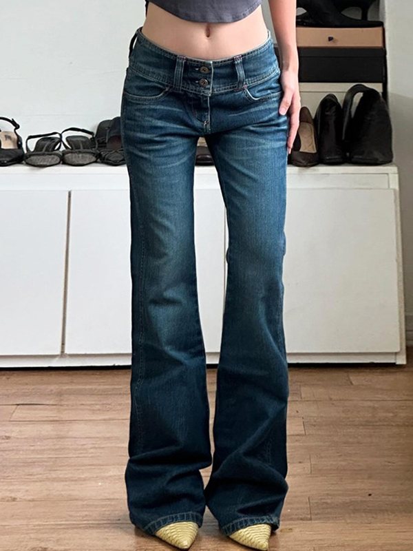 Weite Taille, geknöpfte Slim Fit Schlagjeans-1
