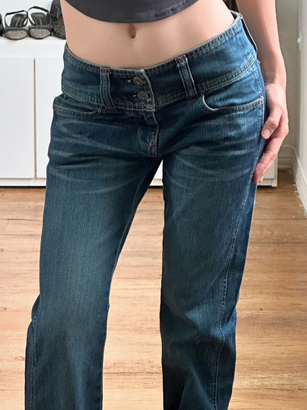 Weite Taille, geknöpfte Slim Fit Schlagjeans-2