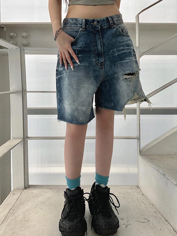 Personalisierte zerrissene unregelmäßige Jeansshorts-2