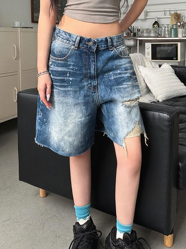Personalisierte zerrissene unregelmäßige Jeansshorts-1