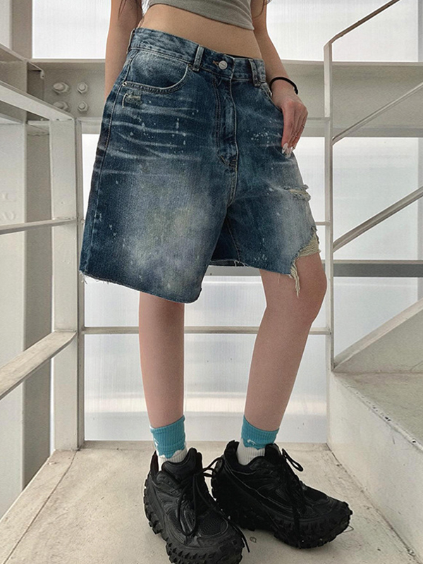 Personalisierte zerrissene unregelmäßige Jeansshorts-4