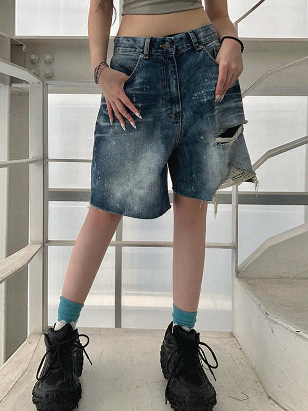 Personalisierte zerrissene unregelmäßige Jeansshorts-3