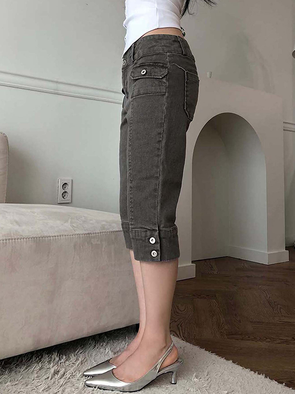 Slim Fit Jeansshorts im Retro-Waschungsdesign-2