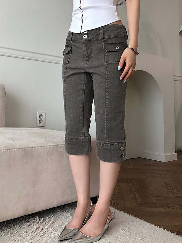 Slim Fit Jeansshorts im Retro-Waschungsdesign-1