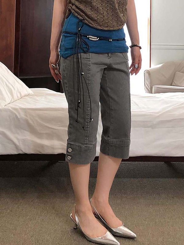 Slim Fit Jeansshorts im Retro-Waschungsdesign-3