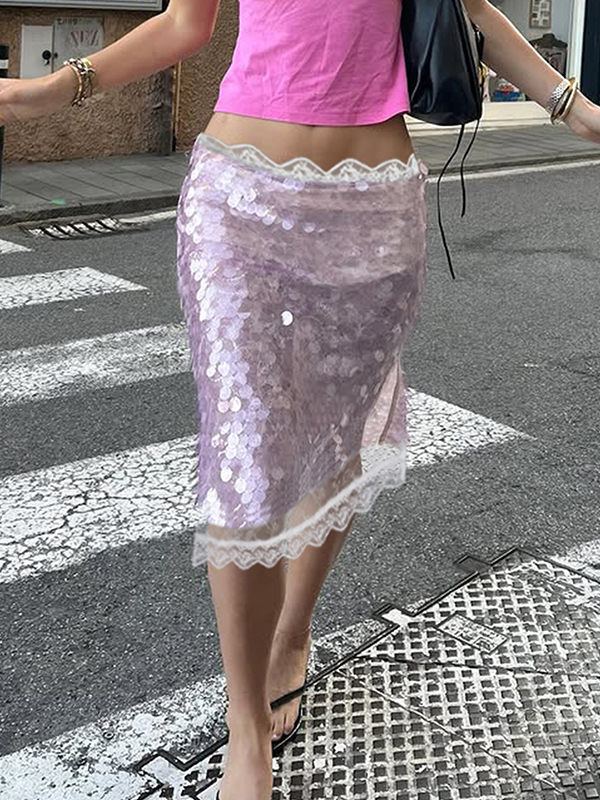 Maxirock aus transparenter Spitze mit Pailletten-2