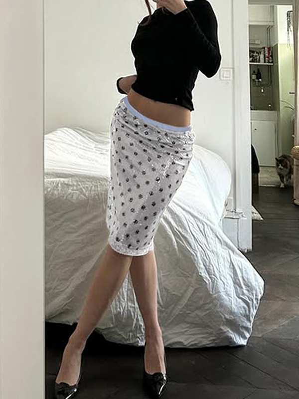 Maxirock mit kontrastierenden Tupfen und Pailletten-2