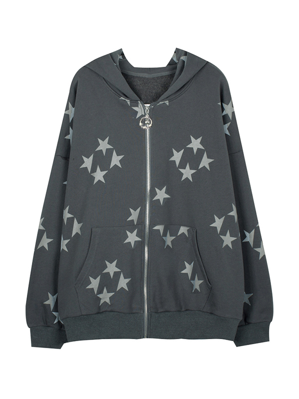 Übergroßer Kapuzenpullover mit Sternendruck und Reißverschluss-3