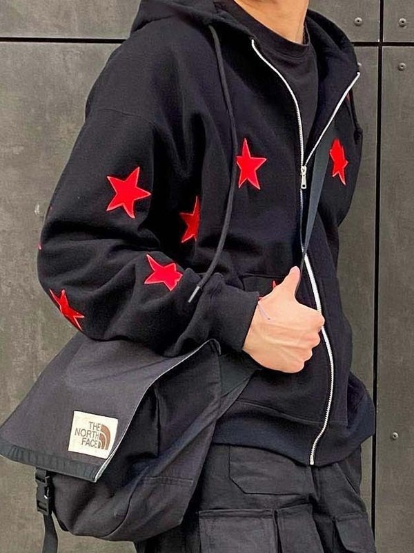 Hoodie mit Patch-Star-Reißverschluss für Herren-1