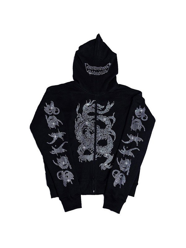 Kapuzenpullover mit Reißverschluss für Herren mit Strassdetail-1