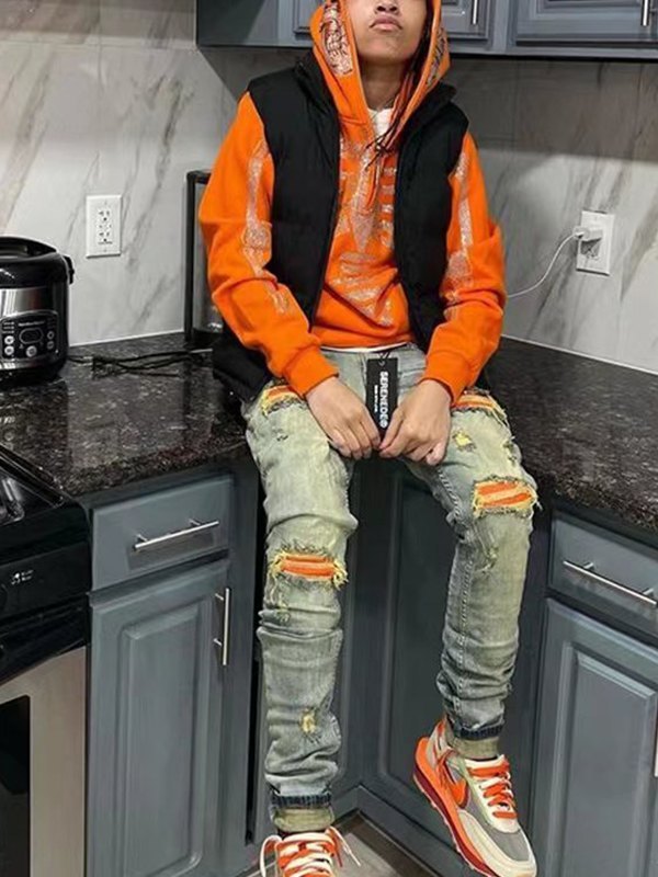 Kapuzenpullover mit halblangem Reißverschluss und Strass-Schädel für Herren-2