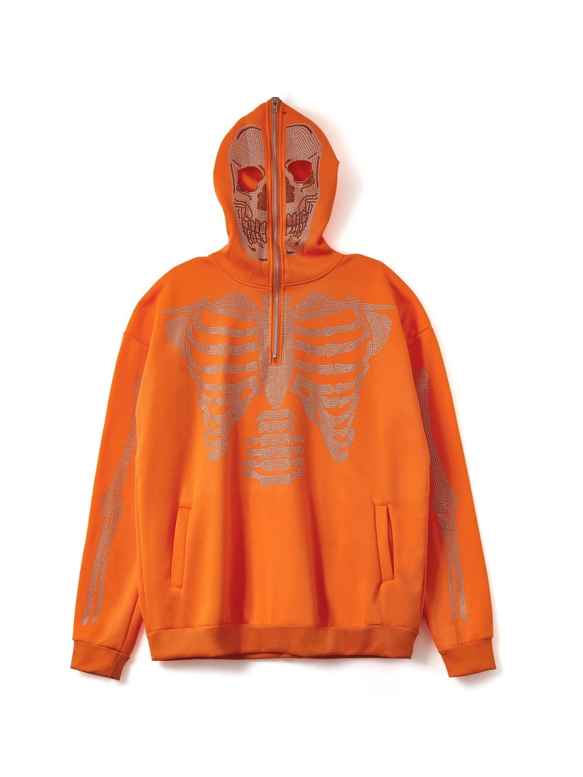 Kapuzenpullover mit halblangem Reißverschluss und Strass-Schädel für Herren-3