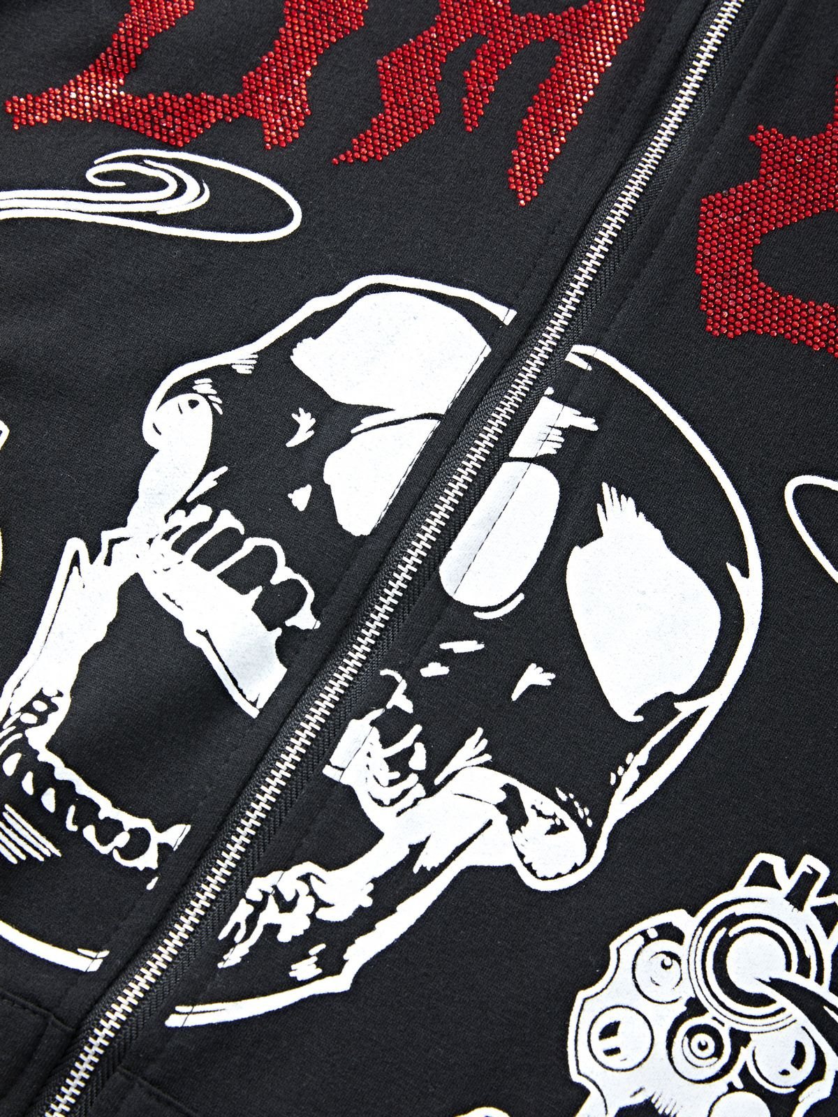 Herren-Hoodie mit Strass-Buchstabe und Totenkopf, schwarz-3