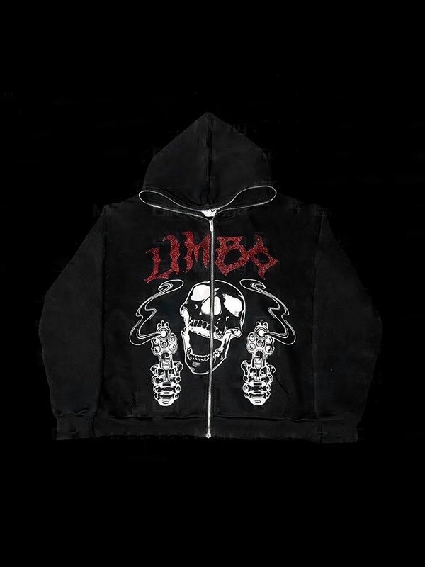Herren-Hoodie mit Strass-Buchstabe und Totenkopf, schwarz-1