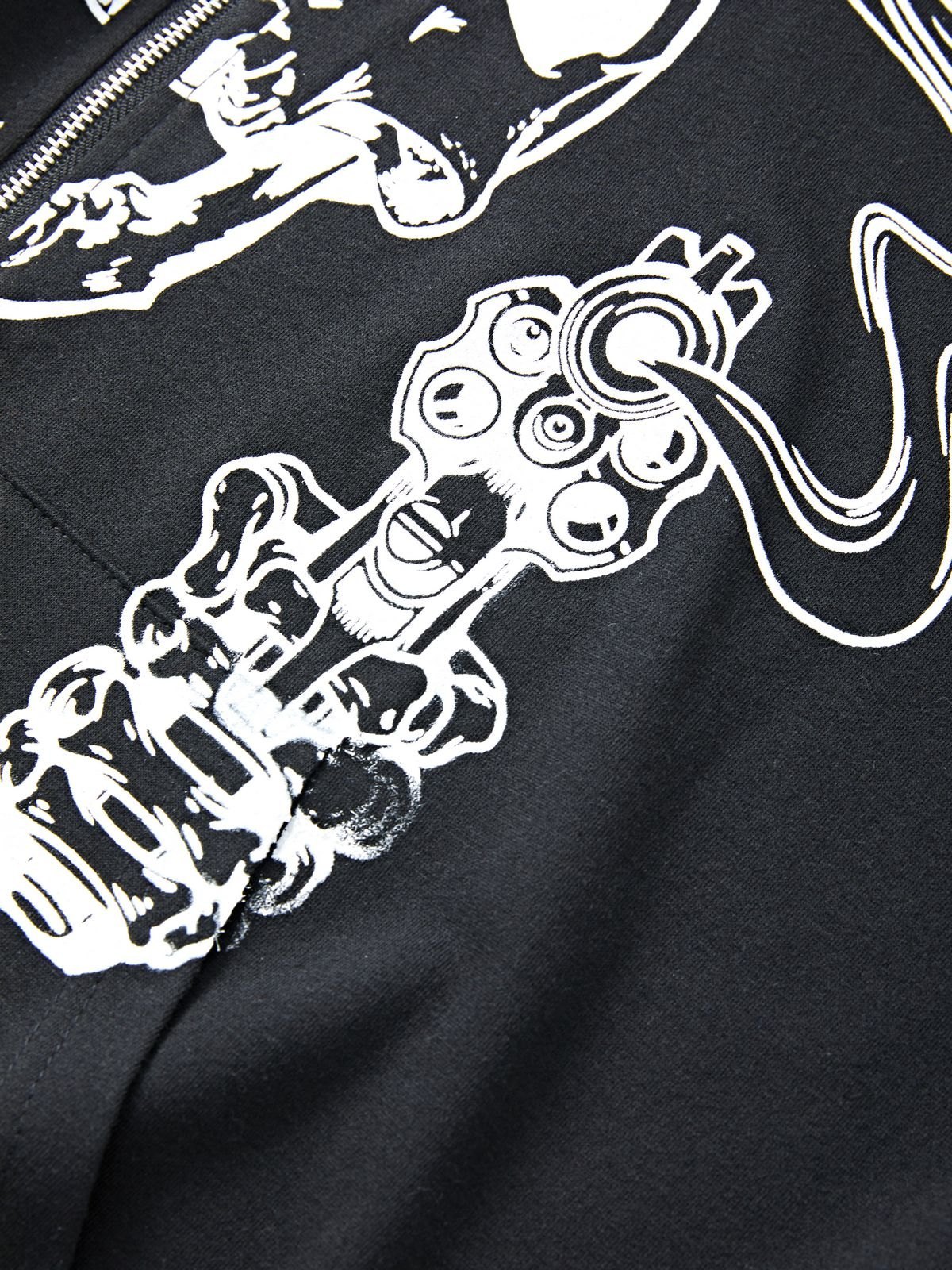 Herren-Hoodie mit Strass-Buchstabe und Totenkopf, schwarz-4