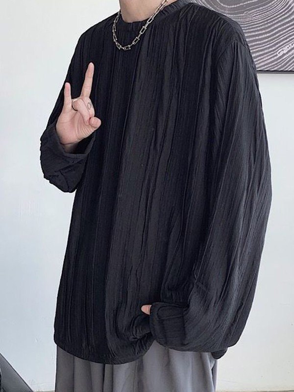 Langarm-T-Shirt mit gekrepptem Rundhalsausschnitt für Herren-1