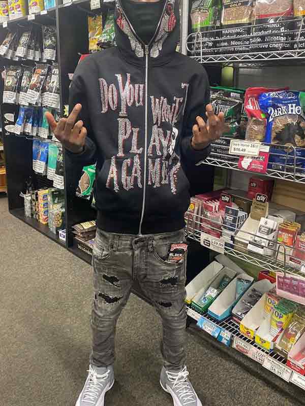 Übergroßer Hip-Pop-Hoodie mit Strass-Print für Herren-1