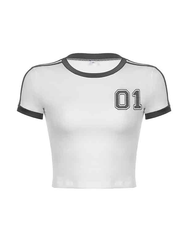 Kurzarm-T-Shirt mit kontrastfarbenem Zahlendruck-4
