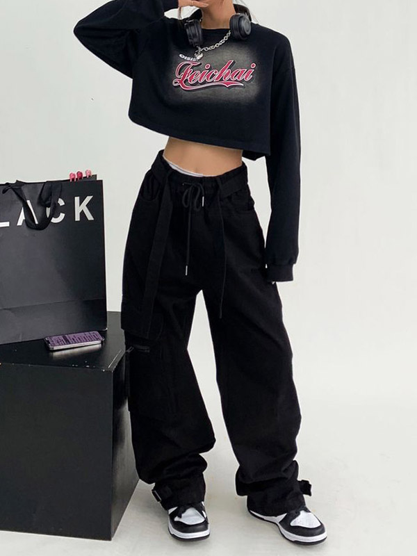 Crop-Sweatshirt mit Buchstaben-Print und lockerem Saum-2