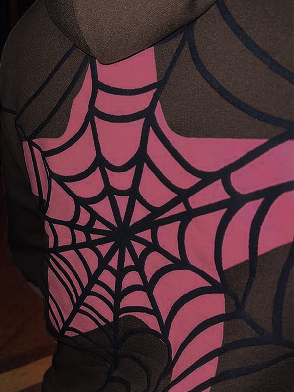 Übergroßer Kapuzenpullover mit kontrastierendem Spinnennetz-Print für Herren-2