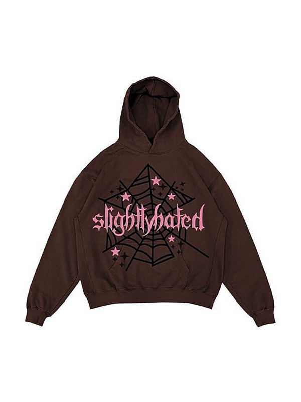 Übergroßer Kapuzenpullover mit kontrastierendem Spinnennetz-Print für Herren-3