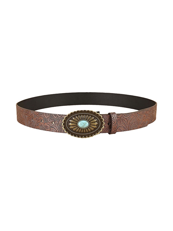 Brauner Gürtel mit gravierter Boho-Dekor-Schnalle-1