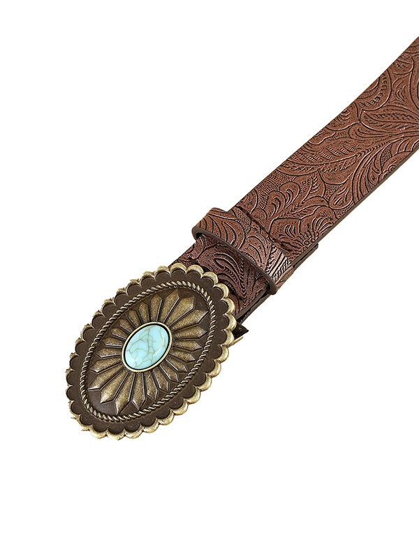 Brauner Gürtel mit gravierter Boho-Dekor-Schnalle-2