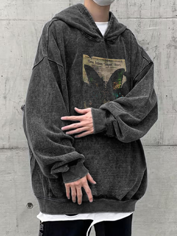 Übergroßer Kapuzenpullover mit Distressed-Butterfly-Print für Herren-1