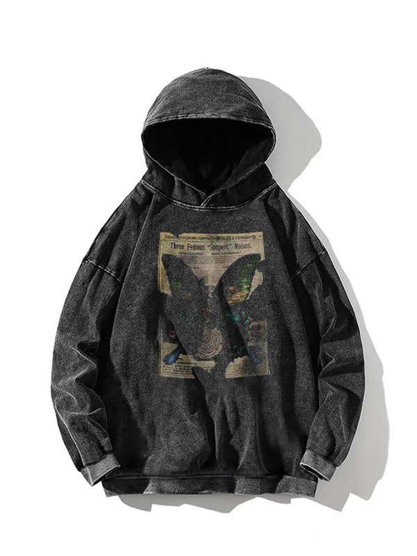 Übergroßer Kapuzenpullover mit Distressed-Butterfly-Print für Herren-3