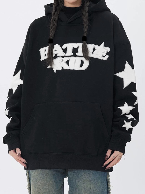Übergroßer Kapuzenpullover mit Street-Letter-Stern-Print-1