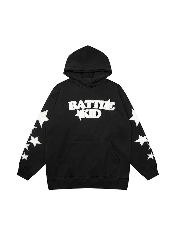 Übergroßer Kapuzenpullover mit Street-Letter-Stern-Print-3