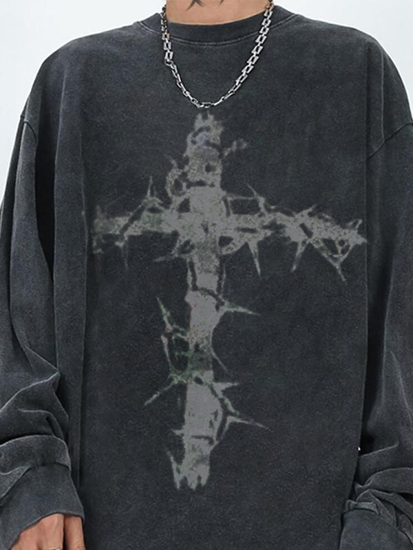 Übergroßes Langarm-T-Shirt mit Kreuzmuster für Herren-1