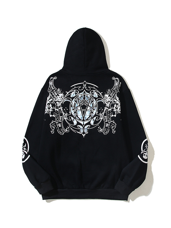 Übergroßer Langarm-Hoodie mit abstraktem Fleece-Print für Herren-1