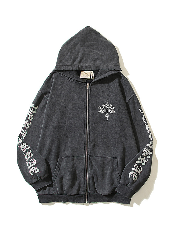 Übergroßer Kapuzenpullover mit langen Ärmeln und dunklem Print für Herren-1