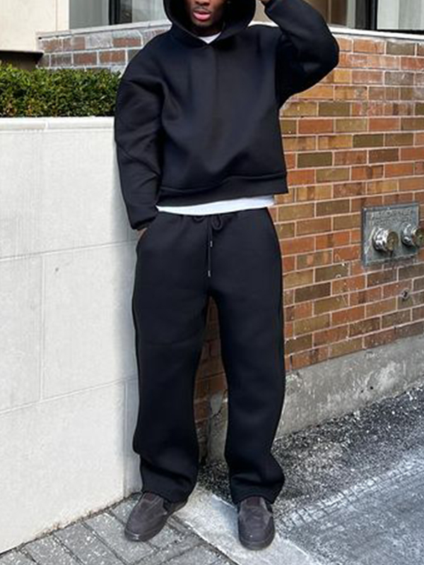 Einfarbiger, übergroßer Langarm-Hoodie für Herren-2