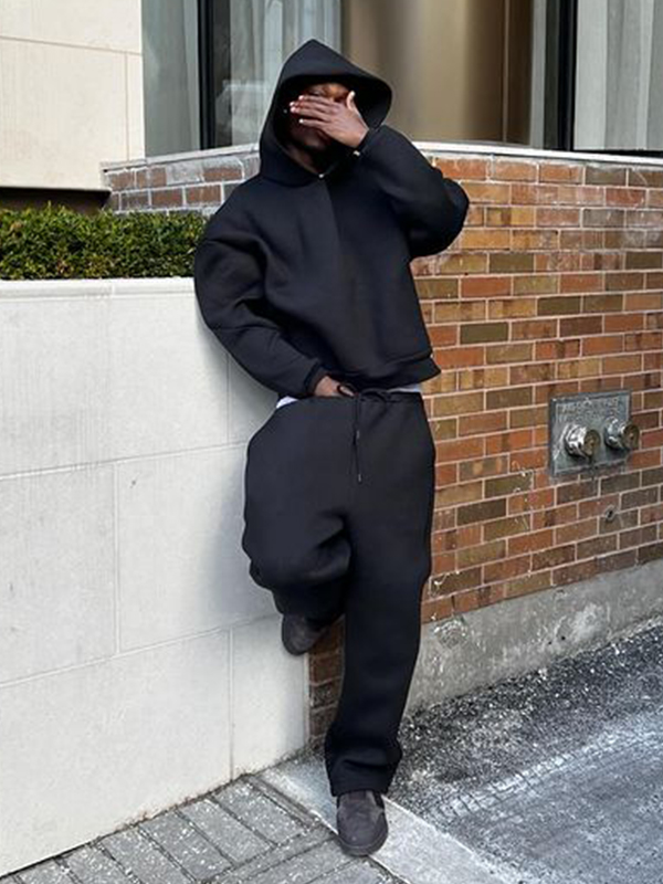 Einfarbiger, übergroßer Langarm-Hoodie für Herren-1
