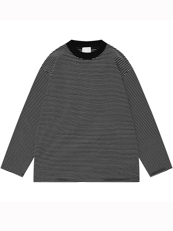 Übergroßes Langarm-T-Shirt mit Streifenmuster für Herren-1
