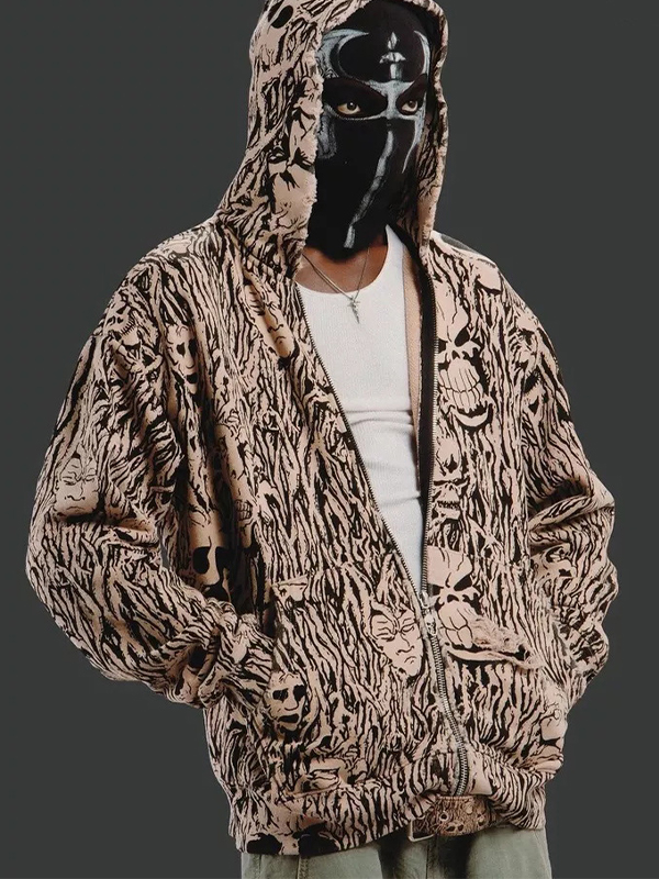 Übergroßer Hoodie mit Totenkopf-Print für Herren-1