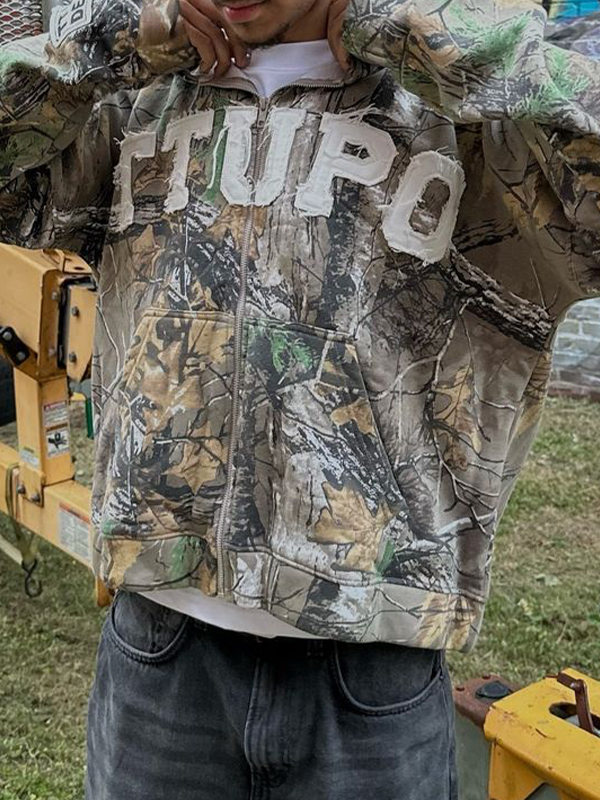 Übergroßer Retro-Hoodie mit Camouflage-Muster für Herren-1