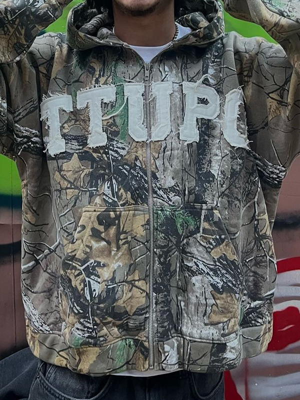 Übergroßer Retro-Hoodie mit Camouflage-Muster für Herren-2