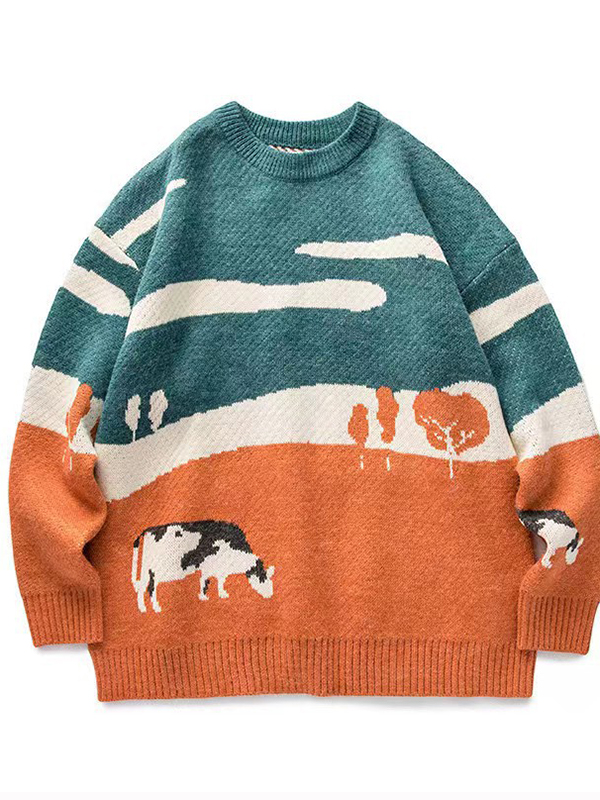 Übergroße Pullover mit Kuh-Print-1