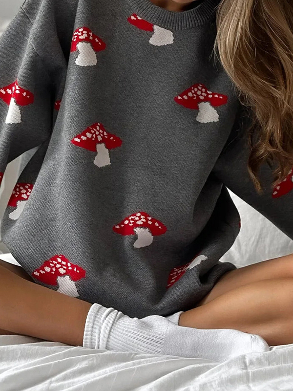 Übergroße Pullover mit Pilzmuster-1