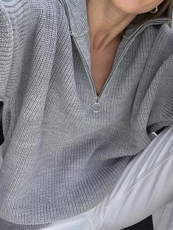 Einfarbige Pullover mit Reißverschluss-1