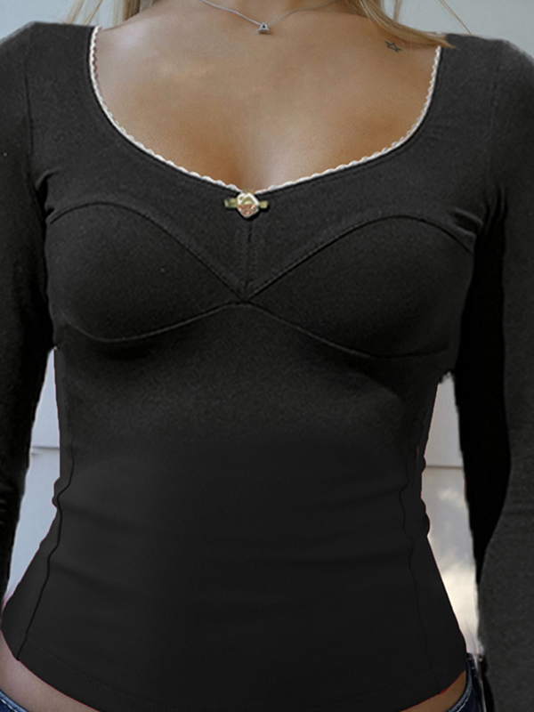 Einfarbiges Langarm-T-Shirt-1